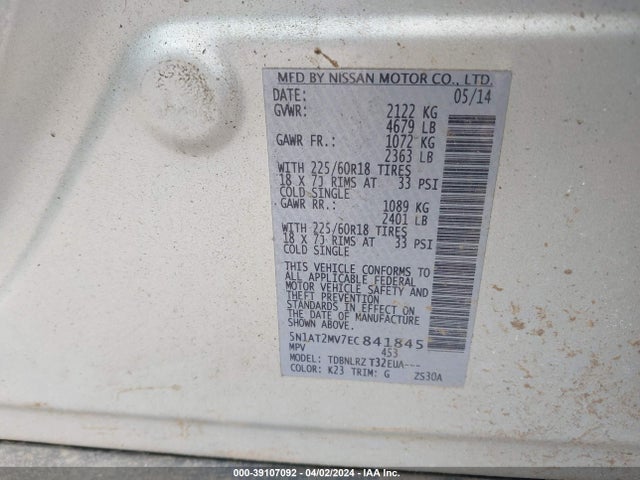 Nissan Rogue Sl 2014 5N1AT2MV7EC841845 Image 9