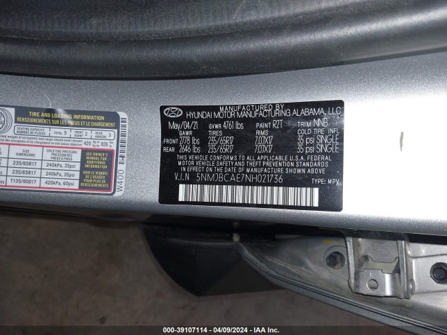 Hyundai TUCSON SEL 2022 5NMJBCAE7NH021736 Image 9