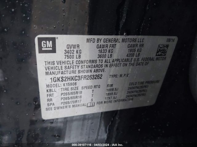 1GKS2HKC3FR263262 GMC Yukon Xl 1500 Slt