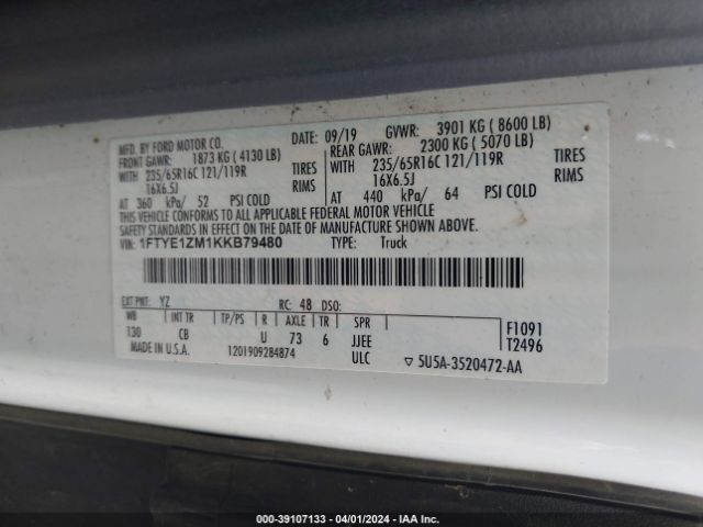 1FTYE1ZM1KKB79480 Ford Transit-150