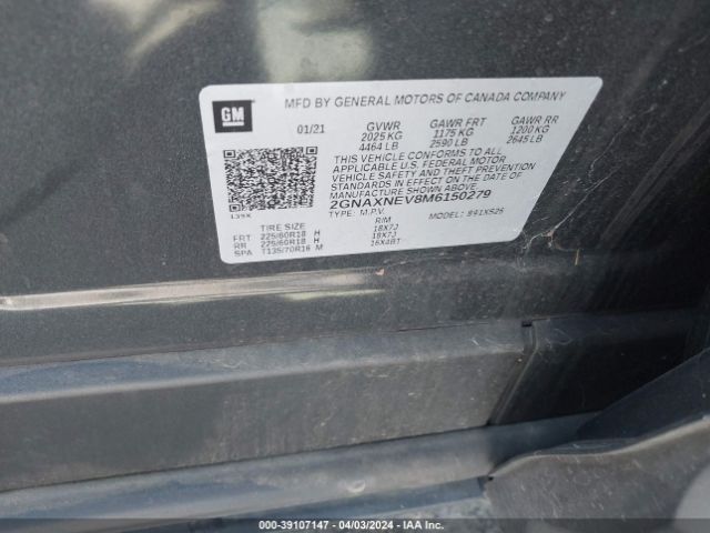 2GNAXNEV8M6150279 Chevrolet Equinox Fwd Premier