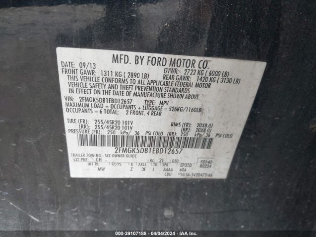 2FMGK5D81EBD12657 Ford Flex Limited