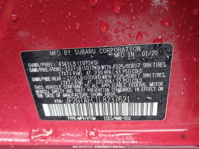 Subaru Crosstrek Premium 2020 JF2GTAEC1L8237621 Image 9