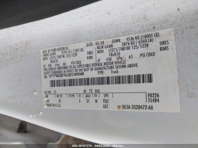 1FT7W2BT6JEC45048 Ford F-250 Xlt