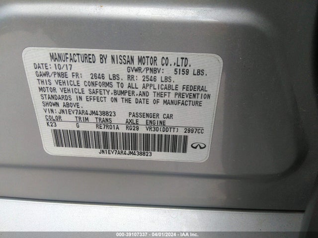 JN1EV7AR4JM438823 Infiniti Q50 3.0t Luxe