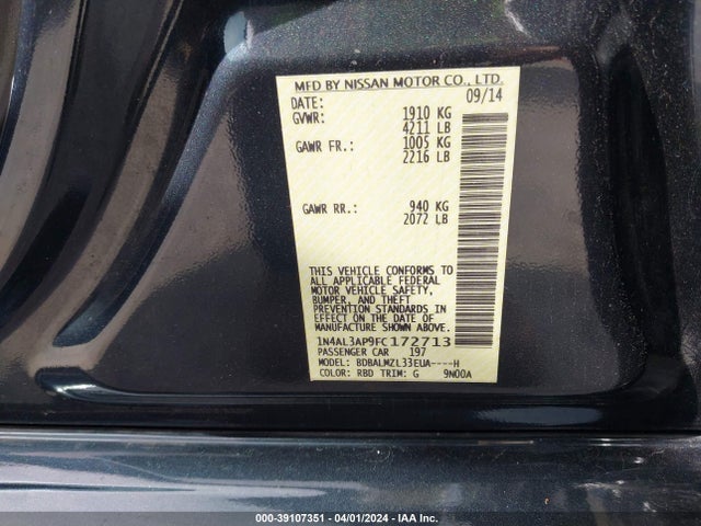 Nissan Altima 2.5 Sv 2015 1N4AL3AP9FC172713 Image 9