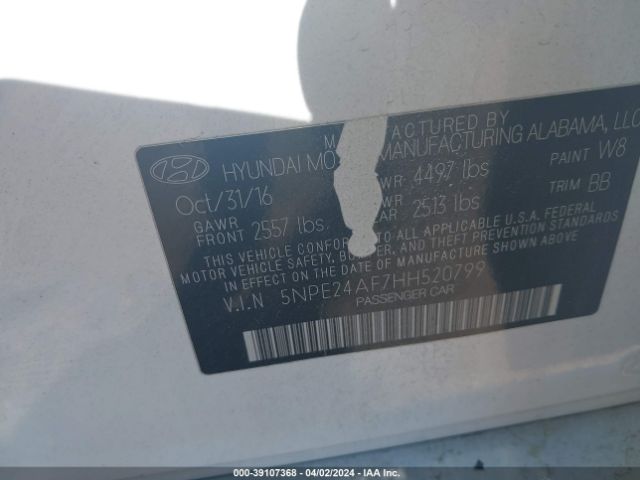 5NPE24AF7HH520799 Hyundai SONATA SE