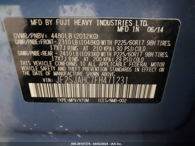 Subaru Forester 2.5i Limited 2015 JF2SJAHC7FH471231 Image 9