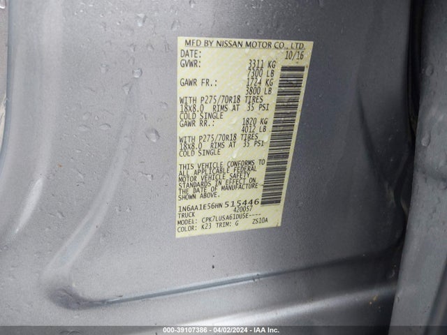 Nissan Titan Pro-4x 2017 1N6AA1E56HN515446 Image 9