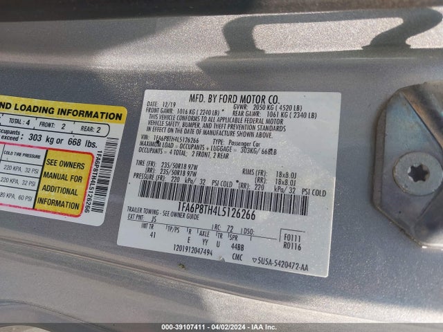 Ford Mustang Ecoboost Premium Fastback 2020 1FA6P8TH4L5126266 Image 9