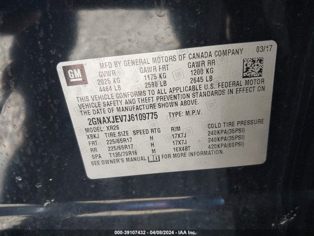 Chevrolet EQUINOX LT 2018 2GNAXJEV7J6109775 Image 9