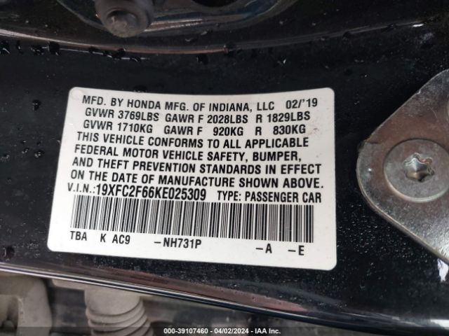 19XFC2F66KE025309 Honda Civic Lx