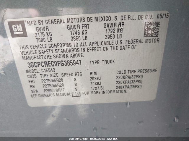 Chevrolet Silverado 1500 1lt 2015 3GCPCREC9FG385947 Image 9