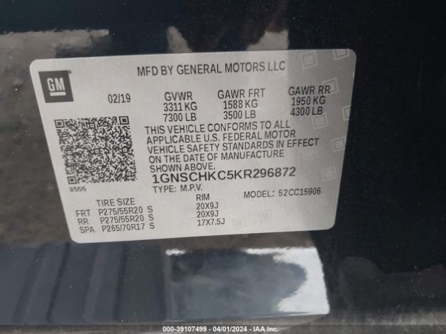 1GNSCHKC5KR296872 Chevrolet Suburban Lt