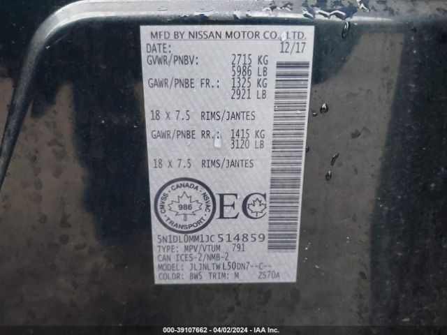 5N1DL0MM1JC514859 Infiniti QX60