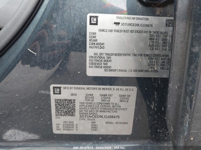 GMC Sierra 1500 4wd  Short Box Elevation 2020 3GTU9CED9LG108475 Image 9