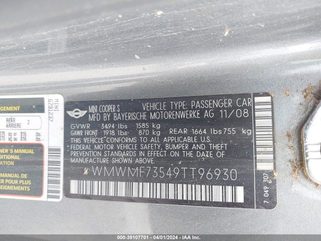 2009 MINI COOPER S WMWMF73549TT96930 Photo 8