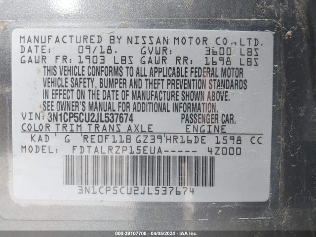 Nissan KICKS S 2018 3N1CP5CU2JL537674 Image 9