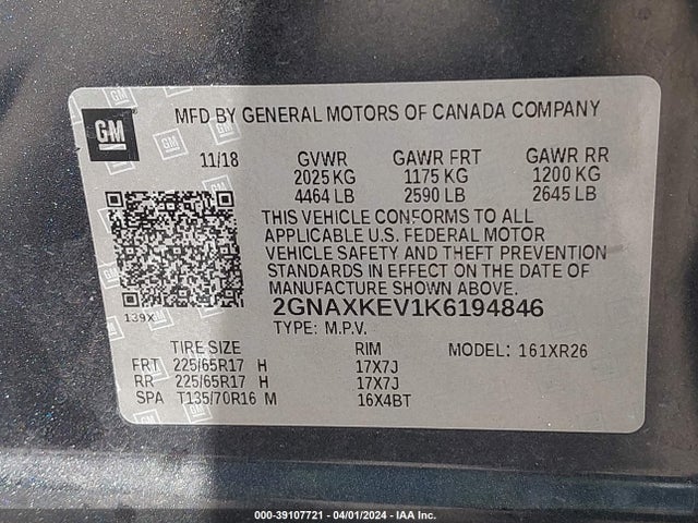Chevrolet EQUINOX LT 2019 2GNAXKEV1K6194846 Image 9