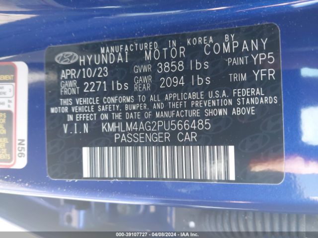 KMHLM4AG2PU566485 Hyundai ELANTRA SEL