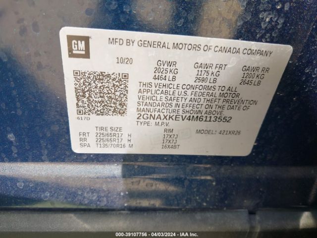 2GNAXKEV4M6113552 Chevrolet Equinox Fwd Lt