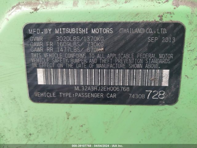 ML32A3HJ2EH006768 Mitsubishi MIRAGE DE