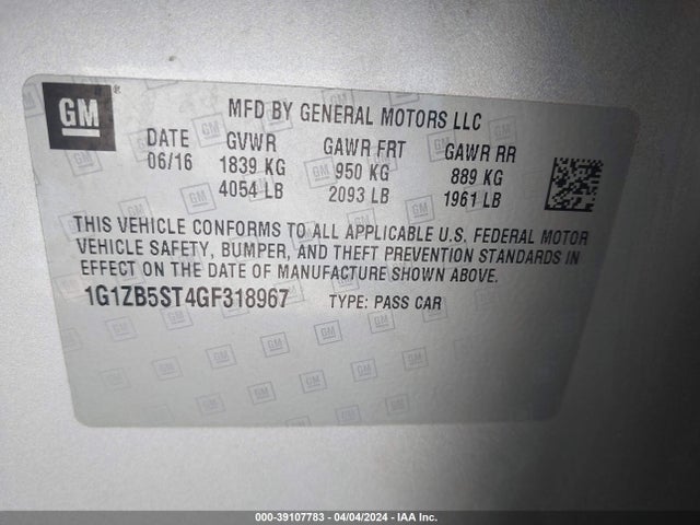 Chevrolet MALIBU LS 2016 1G1ZB5ST4GF318967 Image 9