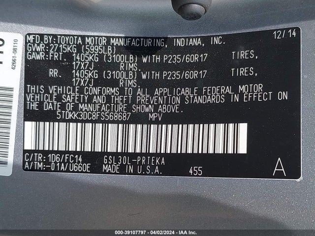 Toyota Sienna Le 8 Passenger 2015 5TDKK3DC8FS568687 Image 9