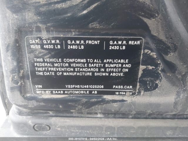 2006 SAAB 9-3 YS3FH51U461025206 Photo 8