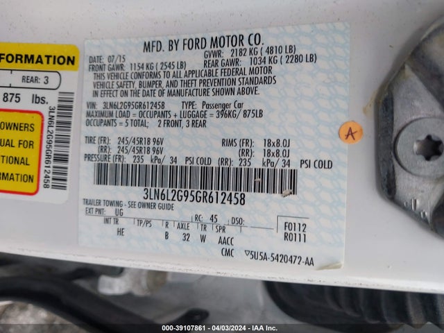 Lincoln MKZ 2016 3LN6L2G95GR612458 Image 9