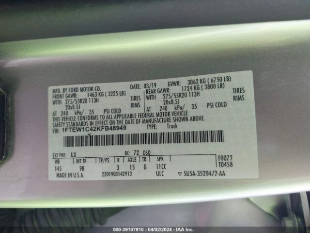 1FTEW1C42KFB48949 Ford F-150 Platinum