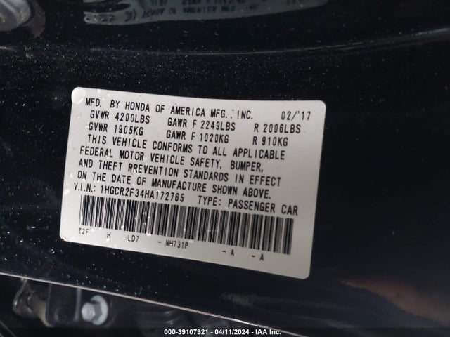 Honda ACCORD LX 2017 1HGCR2F34HA172765 Image 9