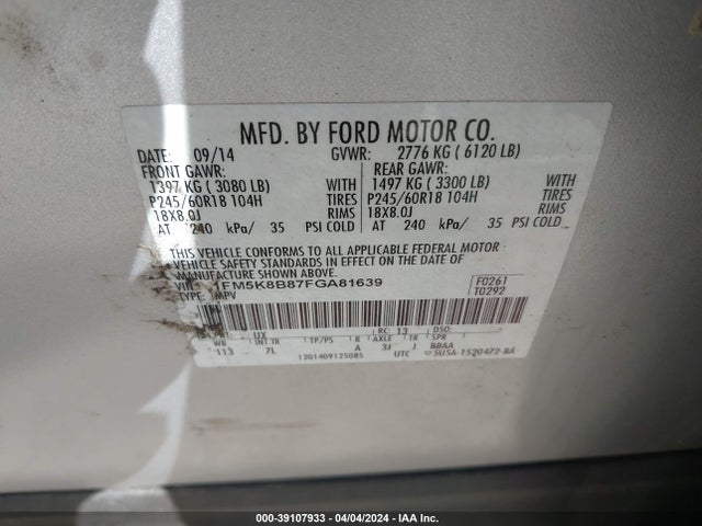 Ford Explorer 2015 1FM5K8B87FGA81639 Image 9
