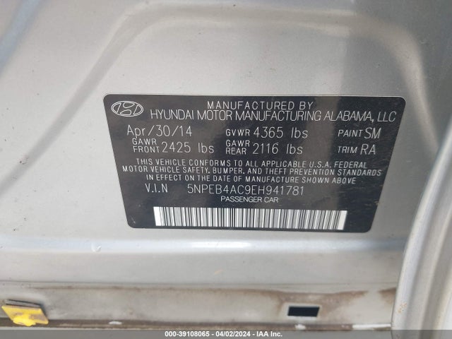 Hyundai SONATA GLS 2014 5NPEB4AC9EH941781 Image 9