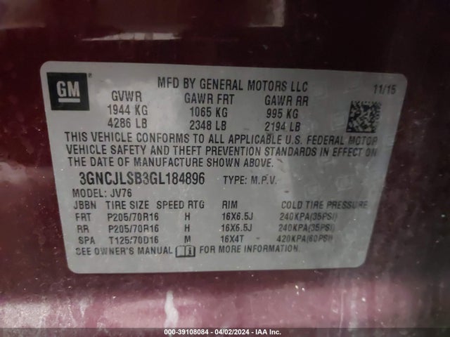 Chevrolet Trax Lt 2016 3GNCJLSB3GL184896 Image 9