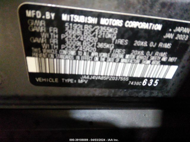 JA4J4VA85PZ037555 Mitsubishi Outlander Sel 2.5 S-awc