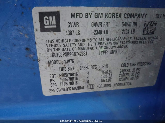 Chevrolet Trax Lt 2016 KL7CJPSB9GB742331 Image 9