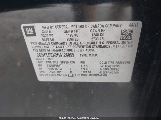 Chevrolet EQUINOX LT 2017 2GNFLFEK2H6126059 Image 9