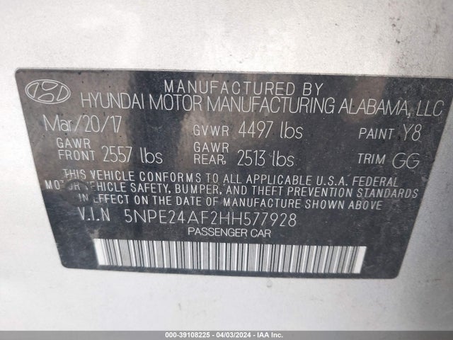 Hyundai Sonata 2017 5NPE24AF2HH577928 Image 9