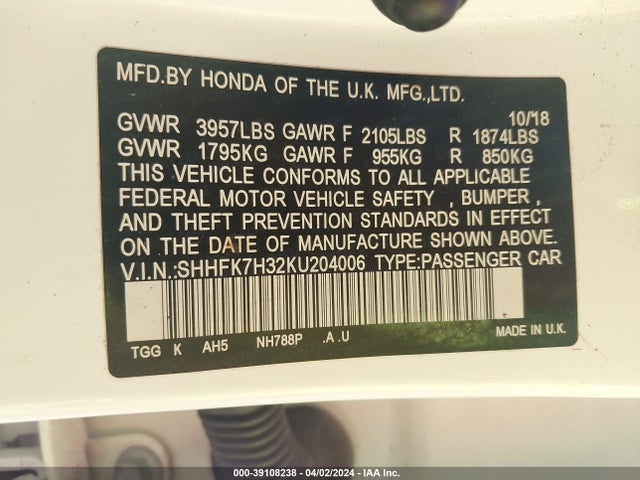 Honda Civic Lx 2019 SHHFK7H32KU204006 Image 9
