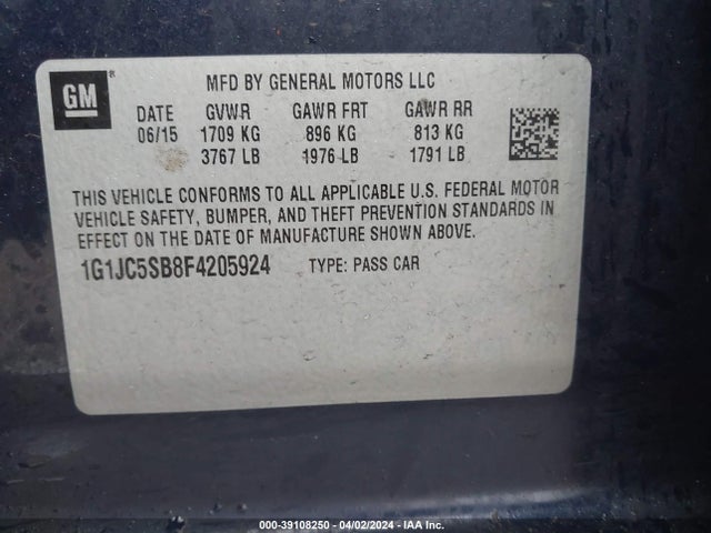 Chevrolet Sonic Lt Auto 2015 1G1JC5SB8F4205924 Image 9