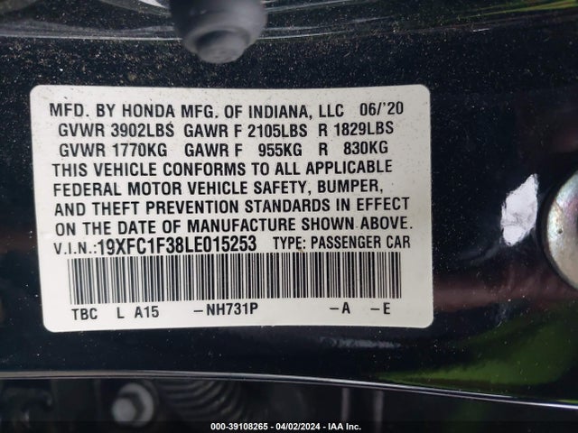 Honda CIVIC EX 2020 19XFC1F38LE015253 Image 9