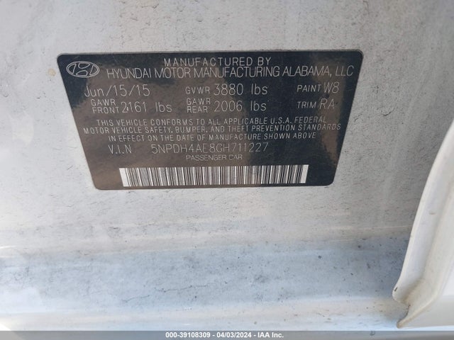 Hyundai ELANTRA SE 2016 5NPDH4AE8GH711227 Image 9
