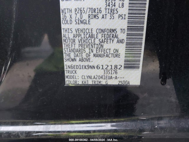 Nissan Frontier S 4x4 2022 1N6ED1EK9NN612182 Image 9