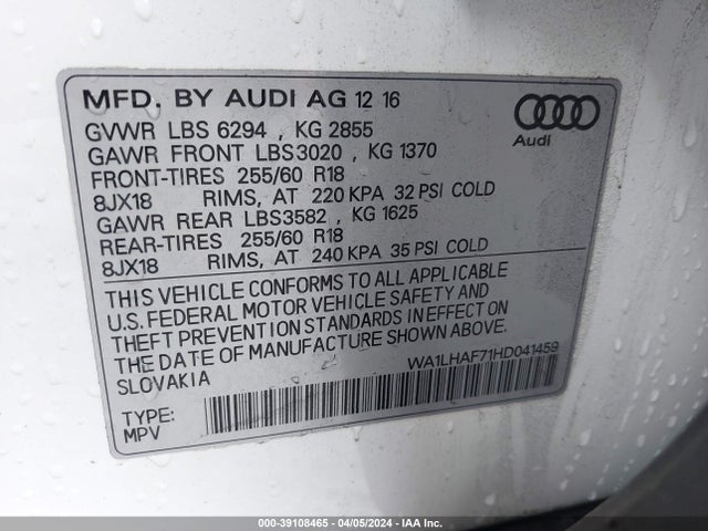 WA1LHAF71HD041459 Audi Q7 2.0t Premium