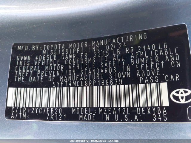 Toyota Corolla Xse 2024 5YFT4MCE8RP188639 Image 9