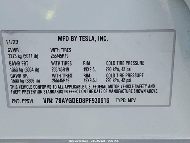 7SAYGDED8PF930616 Tesla Model Y Rwd