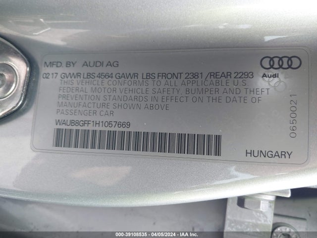 WAUB8GFF1H1057669 Audi A3 2.0t Premium
