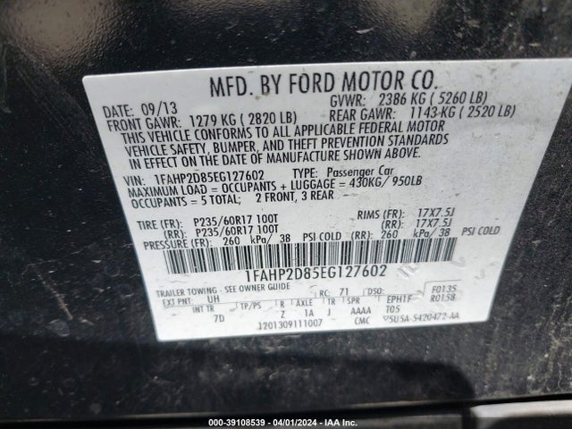 Ford TAURUS SE 2014 1FAHP2D85EG127602 Image 9