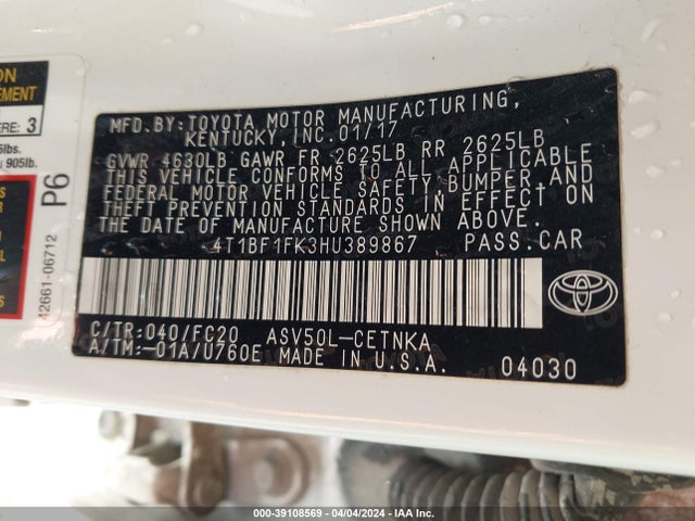 Toyota CAMRY LE 2017 4T1BF1FK3HU389867 Image 9